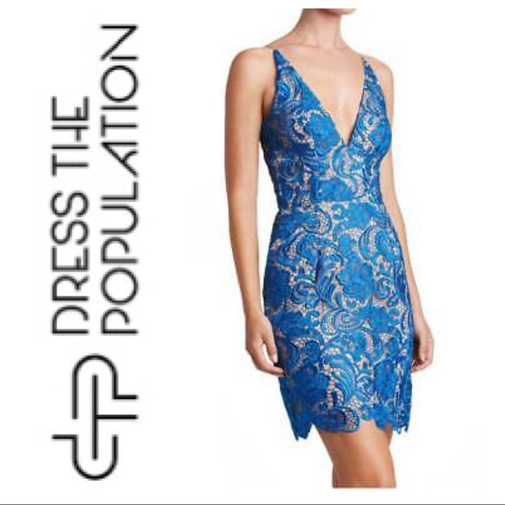 NWT!- Dress the Population Allie Lace Dress, Sz S.